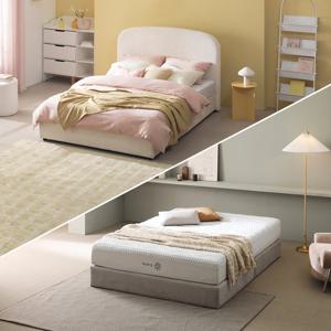 [지누스침대][Q] 퍼프 아이보리 부클레 침대SET / 얼티마 럭스S 하이브리드 매트리스 25cm 침대 세트 프레임 퀸