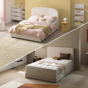 [지누스침대][Q] 퍼프 아이보리 부클레 침대SET / 얼티마 럭스S 스프링 매트리스 30cm 침대 세트 프레임 퀸