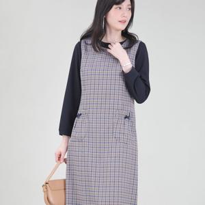 애비뉴투지 엄마옷 체크 리본 봄 가을 정장 조끼 원피스 K10424