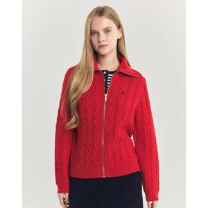 헤지스 여성 24FW 울100% 레드 윙카라 케이블 집업 가디건 HSSW4D907R2