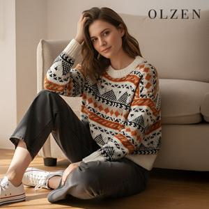 [올젠] 여성 올리버 자카드 라운드 니트 (ZLC4ER1108)
