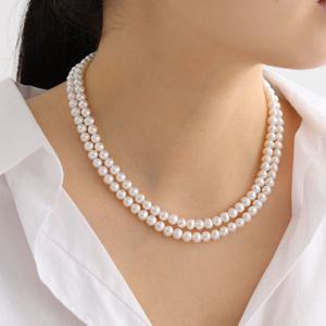 쥬릭스 14K 골드필드 6mm 두줄 담수 진주목걸이 JPN0069