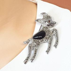 [블루케이] 실버925오닉스 원석 사슴 브로치241005-15