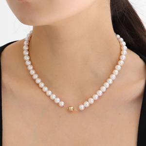 쥬릭스14K 라운드 자석장식 8mm 담수 진주목걸이 JGN0051