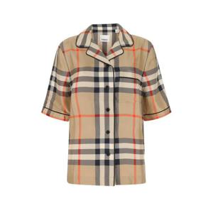 버버리 여성 베이지 Satin 새틴 프린티드 반팔 셔츠 8052749 A7028