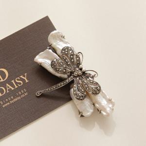 바이데이지 담수진주 실버 잠자리 브로치 Bb0448
