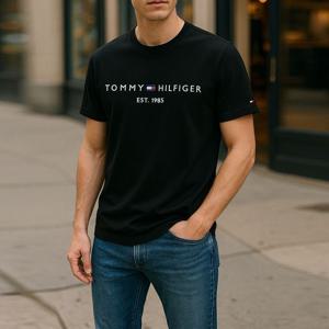 [타미힐피거 주니어]타미힐피거 TH 코어 로고 코튼 공용 반팔티 블랙 MW0MW11465-BAS