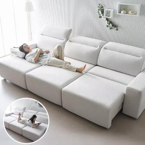 바르드 전동 슬라이딩 확장형 리클라이너 4인소파 헤드레스트 각도조절 독일타이보 고급형 코모도 패브릭 리모컨 쇼파침대 쿠션증정 [수도권 무료배송]