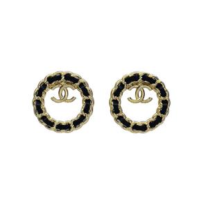 [엘러브] 샤넬 24K 체인CC로고 라운드 이어링 블랙 골드 4ET1564