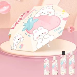 양산 귀여운 딸기 토끼 디자인 원터치 자동 3단 양우산