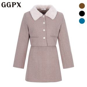 [GGPX] 퍼 카라 크롭 모직 자켓 앤 큐롯 스커트 (GOBOP001F)
