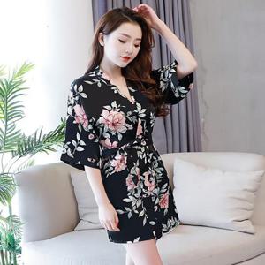 실크 여성 골프 샤워 가운 Free사이즈 [여자 플라워 기모노 로브 수면 까운 골프샤워가운]