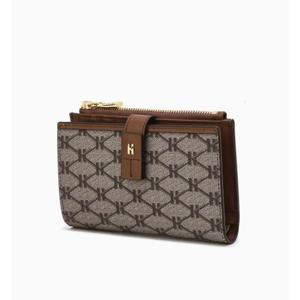 [헤지스ACC] 브라운 로고패턴 가죽 중지갑 HIWA5E884W2