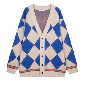 리버클래시 FW 베이지 세미오버핏 아가일 패턴 가디건 LJW51215