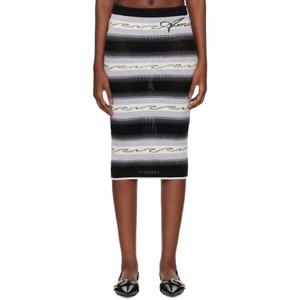 25 FW 아미리 여성 블랙 웨이브 바자 스트라이프 미디 스커트 242886F092000