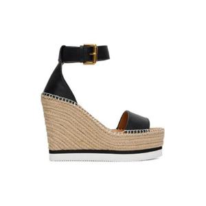 25 FW 씨바이끌로에 여성 블랙   탠 글린 에스파듀 힐 샌들 241373F125000