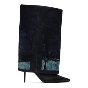 25 FW 지미추 여성 블랙   블루 Jean Paul Gaultier 싸이하이 부츠 241528F115004