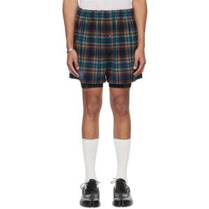 25 FW 메종마르지엘라 남성 블루   브라운 체크 쇼츠 241168M193003