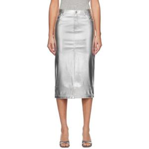 25 FW 스타우드 여성 실버 오클린  가죽 미디 스커트 241386F092002