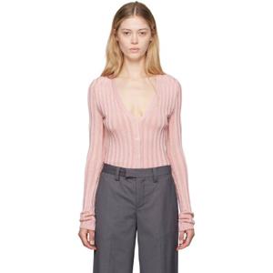 25 FW GUIZIO 여성 핑크 슬링키 골지 가디건 242897F095002