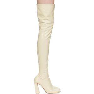 25 FW Amina Muaddi 여성 오프 화이트 마린 스트레치 싸이하이 부츠 241415F115005