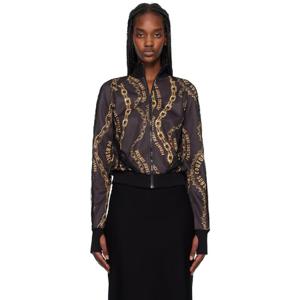 25 FW 베르사체진스꾸뛰르 여성 블랙   골드톤 체인 꾸뛰르 레이스 집업 스웨트셔츠 242202F063001