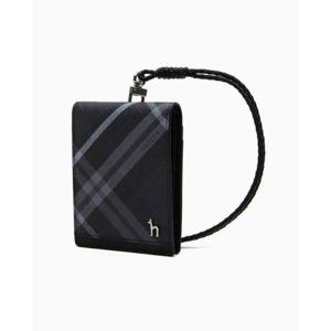 [헤지스ACC][지폐수납] 블랙 체크 목걸이 카드지갑 HJHO5E660BK