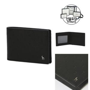 [선물포장]블랙 음각패턴 소가죽 슬림 반지갑HJWA4F571BK
