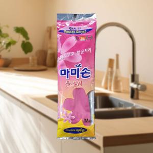 마미손 플라워 고무장갑 중 핑크 10개 주방 식품 김장 다용도