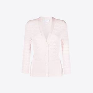 톰브라운 FKC504A Y3502 680 사선완장 포인텔 스티치 브이넥 버튼 미드커프 가디건 핑크 여성