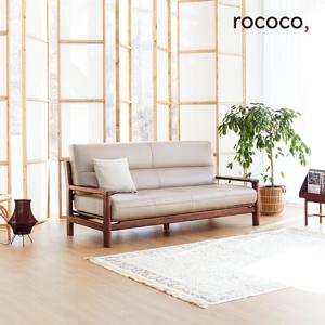 로코코 로우드 카우 천연면피가죽 3인 원목소파(백화점 상품권 증정)