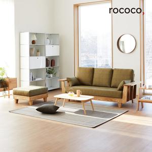 로코코 켄우드 기능성 패브릭 3인 원목소파(스툴포함)(백화점 상품권 증정)
