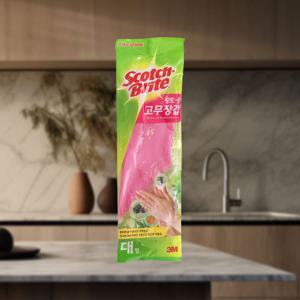 3M 스카치브라이트 황토 숯 고무장갑 대 핑크 10개_주방 설거지