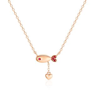 [비앤비골드] 14K 루비 하트 딸랑이 물고기 목걸이 SNN40602
