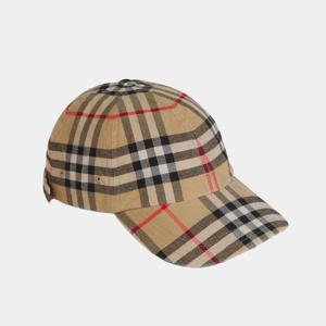 버버리 공용 체크 코튼 모자 볼캡 베이지 8075641