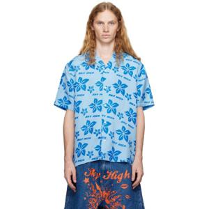 25 FW 스카이하이팜 웨크웨어 남성 블루 핸드 블록 프린트 셔츠 242219M192002