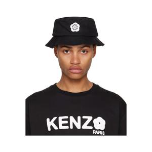 25 FW 겐조 남성 블랙 겐조 파리 로고 패치 버킷햇 251387M140003