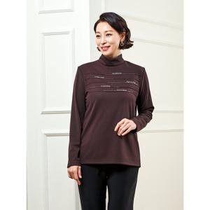 [마담엘레강스] 핀턱앤 핫픽스 반폴라 티블라우스 K224BL02