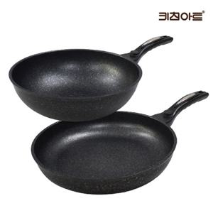 키친아트 첼로 주물후라이팬 마블코팅 후라이팬세트 2종E 후32+웍30