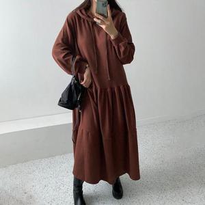 빅사이즈 412 베이직기모후드원피스 DRAG306