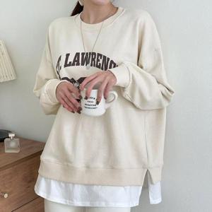 아이우먼 톡톡레터링라운드긴팔티 BNT454M412 빅사이즈