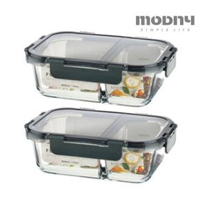유리밀폐용기 오븐글라스 직사각2칸 860ml 2개 냉동 보관 반찬통