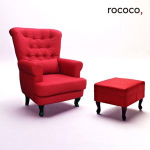 로코코 크라운 패브릭 1인 윙체어 소파(스툴포함)