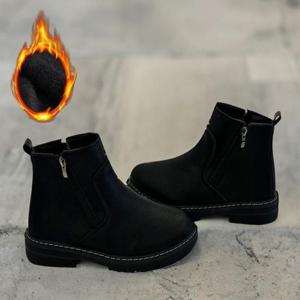 [라일리] Rly 남성 블랙 데일리 겨울 털부츠 양쪽지퍼 첼시부츠