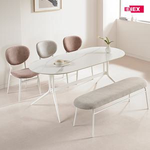 에그몽 타원형 세라믹 6인 벤치식탁세트 (일반의자 3개 벤치의자