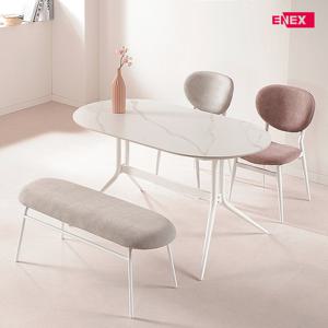 에그몽 타원형 세라믹 4인 벤치식탁세트 (일반의자 2개 벤치의자