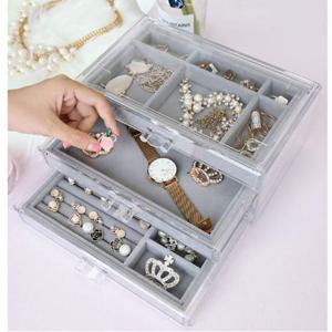 키밍 악세사리 보석함 3단 투명 귀걸이 반지 목걸이