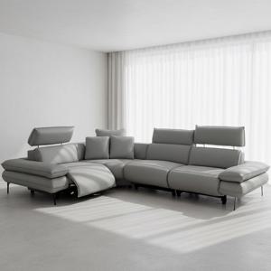 프라토 실리콘레더 가죽 전동 헤드 5인 코너 리클라이너 소파