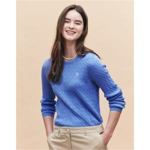 헤지스 여성 25SS 면 라운드넥 케이블 긴팔 풀오버 블루 HSSW5AC17B2