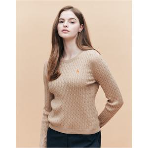 헤지스 여성 25SS 면 라운드넥 케이블 긴팔 풀오버 베이지 HSSW5AC17I2